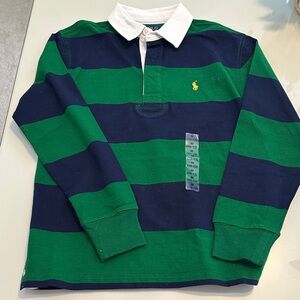 NWT Polo by Ralph Lauren Boys Rugby Striped Green and Navy Polo